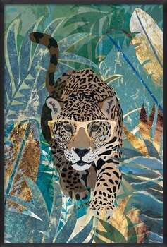 Plagát Curious Jaguar in the gold and green jungle