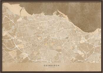 Plagát Map of Edinburgh (Scotland) in sepia vintage style