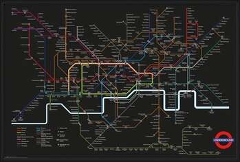 Zarámovaný plagát Transport For London - Black Map + UHB