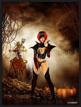 Zarámovaný plagát Goth girl in cemetary on halloween night