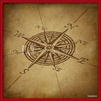 Zarámovaný plagát Compass rose in perspective with grunge texture