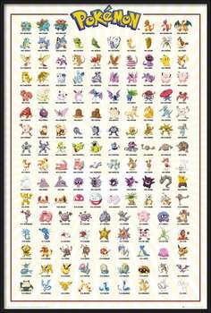Zarámovaný plagát Pokemon - Kanto 151